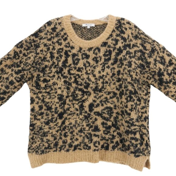 MADEWELL Alpaca Merino Wool Leopard Print Sweater Fuzzy Boxy Oversized SMALL - Picture 2 of 8